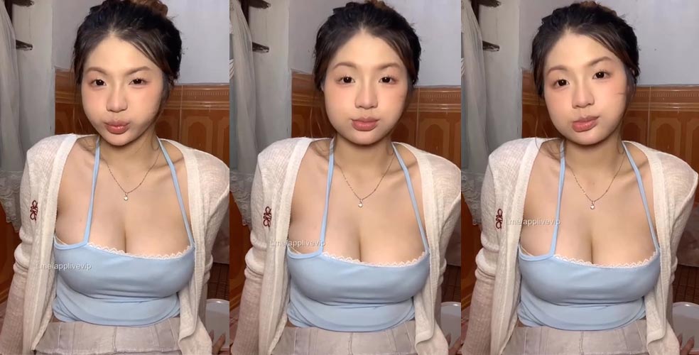 Em teen idol Tiktoker LanXinhYeu mặc áo 2 dây khoe trọn cặp vếu gợi cảm dễ thương
