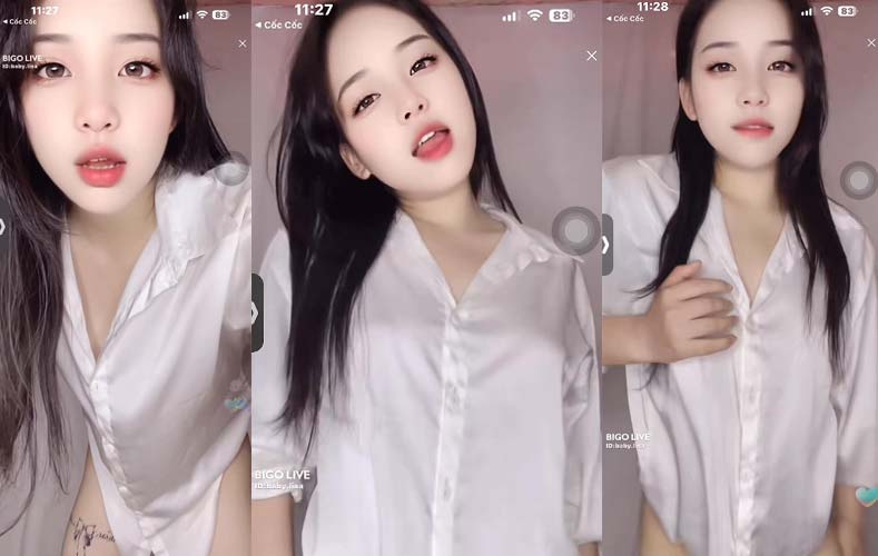 Clip gái xinh mặc sơ mi trắng nứng lol thả rông nhảy bigo live gợi cảm