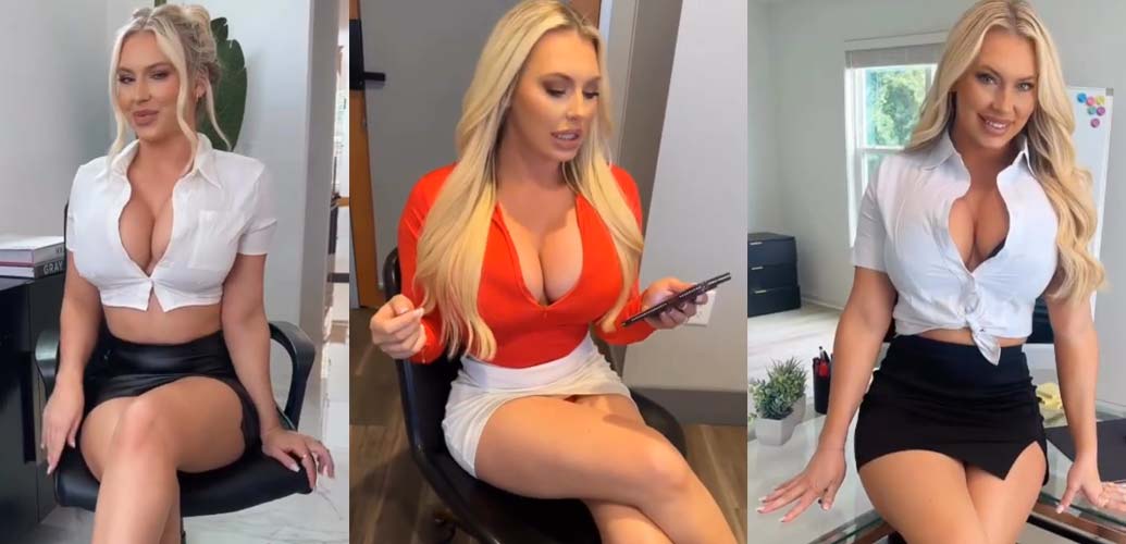 The Super Busty Office Secretary In Her Daring Short Mini Skirt