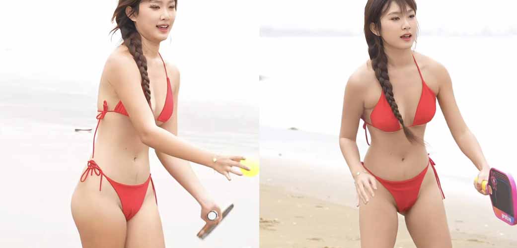Em gái xinh gợi cảm mặc Bikini chơi Pickleball ở Bãi Biển gây XÔN XAO