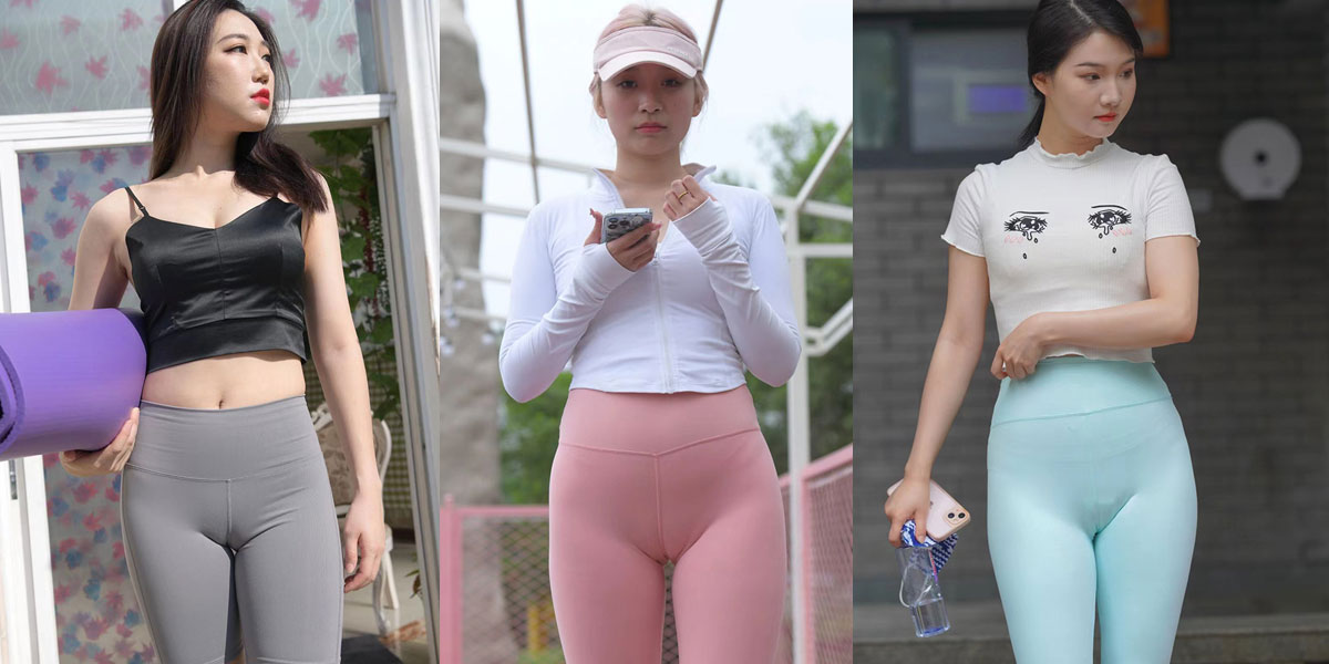 Hot girl Gái xinh Trung Quốc mặc quần legging Bó Sát lộ vùng nhạy cảm siêu to khổng lồ