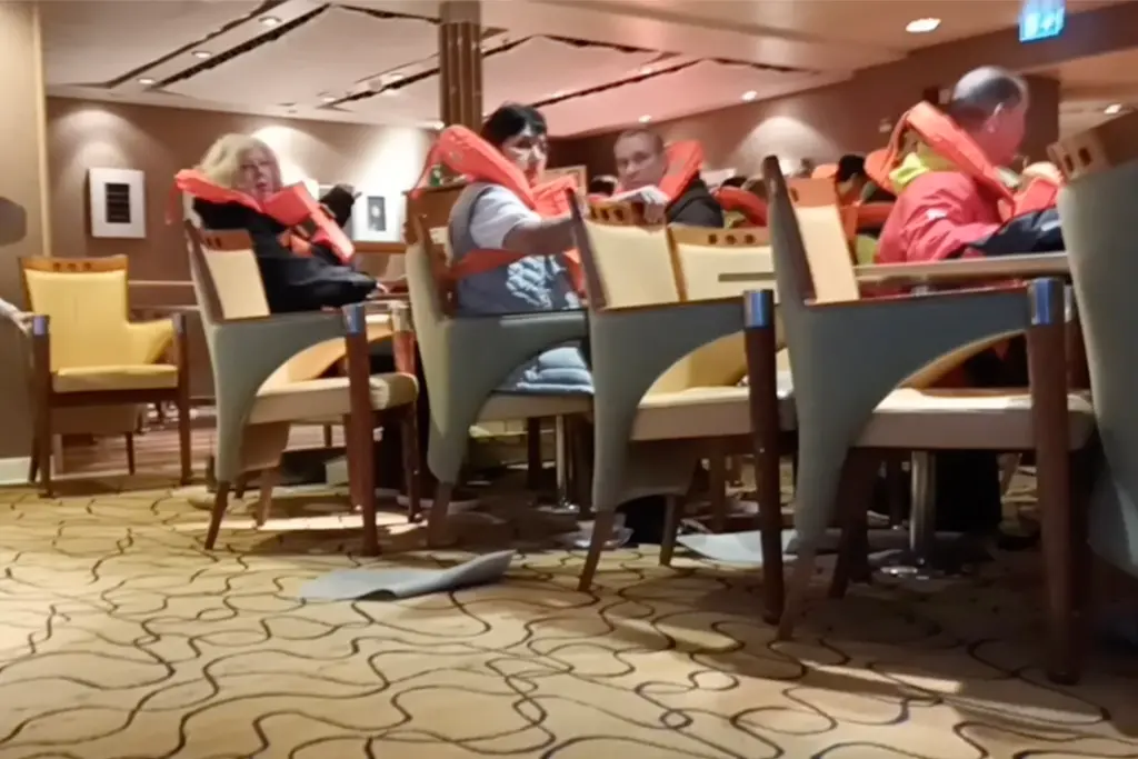 Terrifying video shows passengers hanging on for dear life after massive wave stranded cruise ship